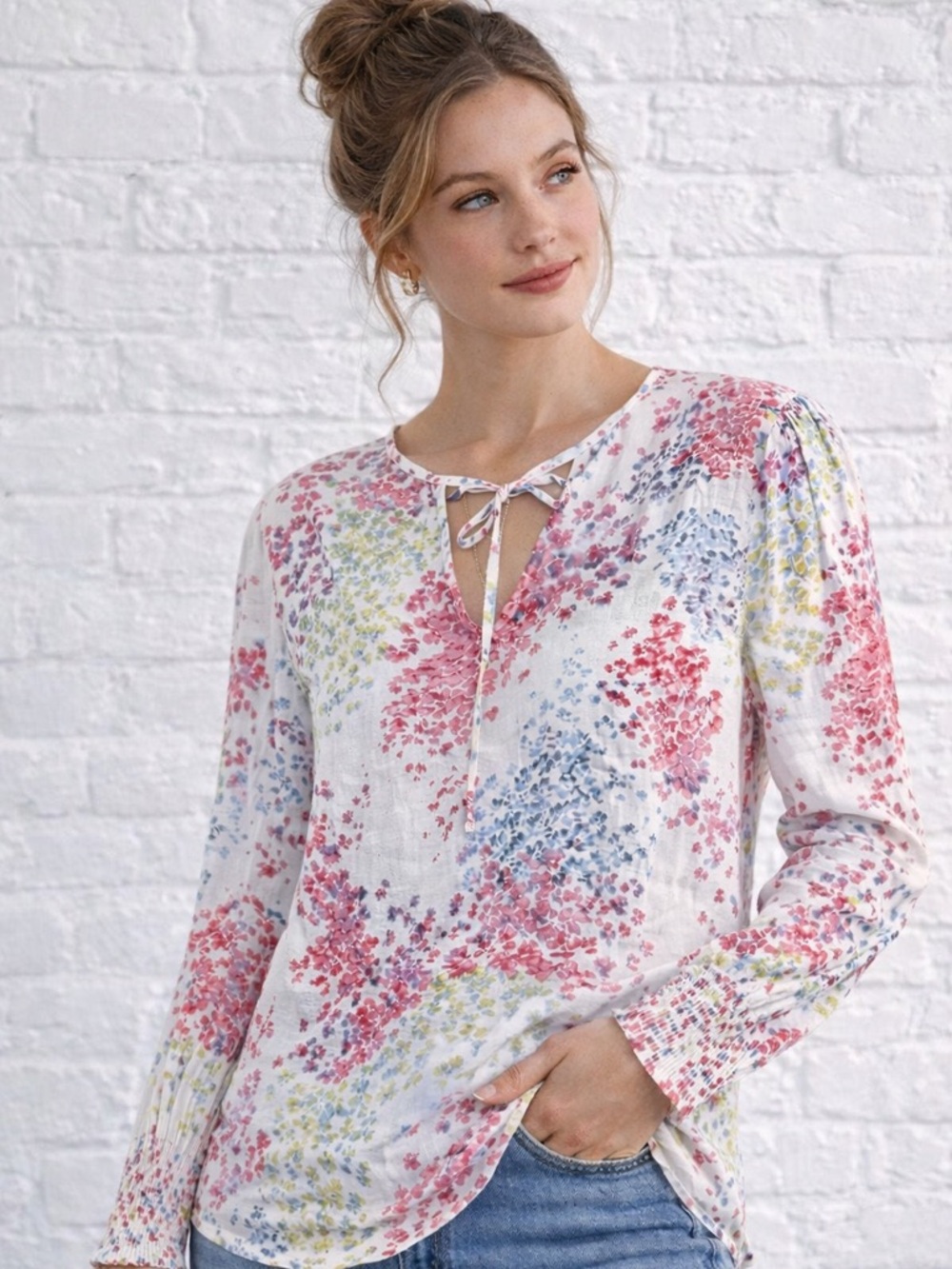 Boho Cottagecore Floral Blouse Flowy Romantic Spring Top L